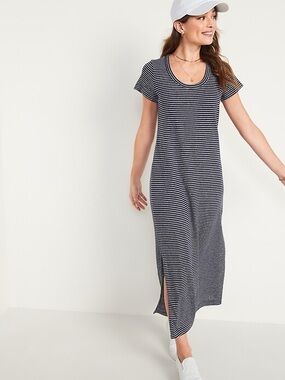 Old Navy Linen Blend Striped Maxi T Shirt  Dress Women’s Size Large